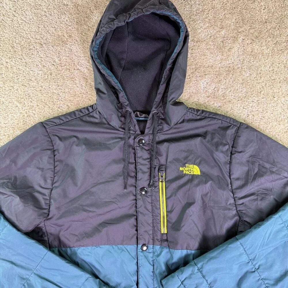 The North Face Jacket Mens Sz Small Blue Black Colorblock Hooded Zip Lightweight